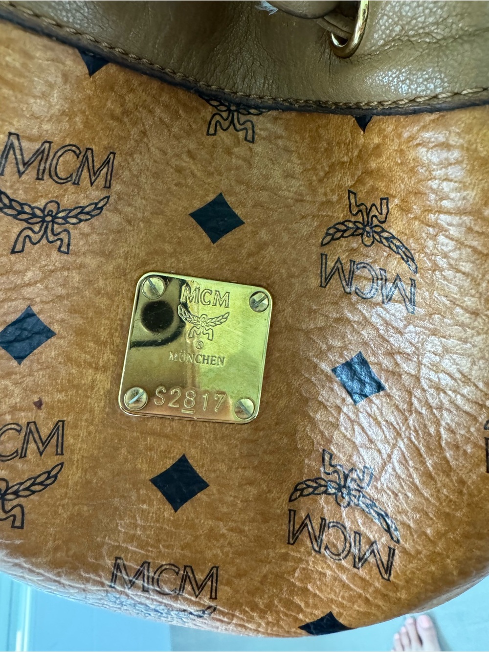 MCM Cognac Visetos Logo Drawstring Shoulder Bag - Picture 7 of 16